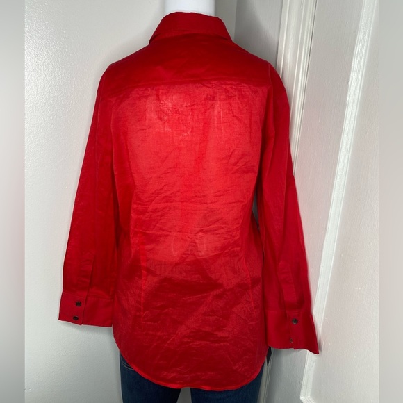THEORY L Vibrant Sheer Red Button-Up Shirt - Picture 13 of 13